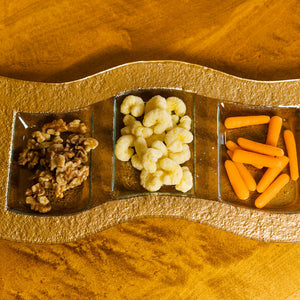 17" Clear And Gold Rectangular Glass Handmade Divided Serving Dish