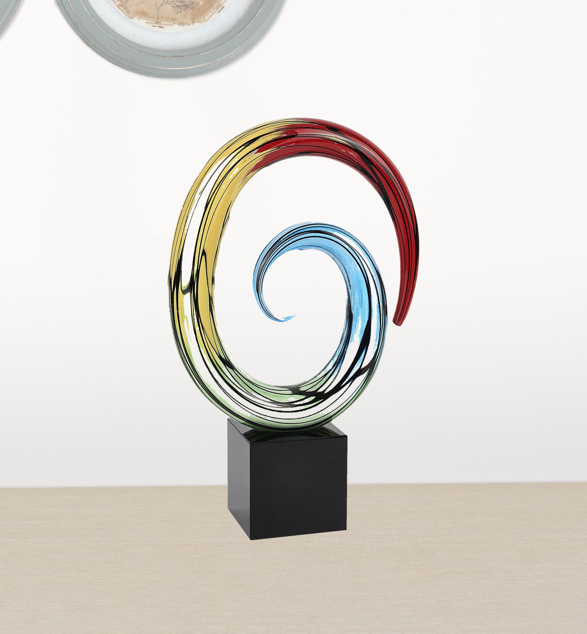 10" Rainbow Glass Abstract Hand Painted Sculpture