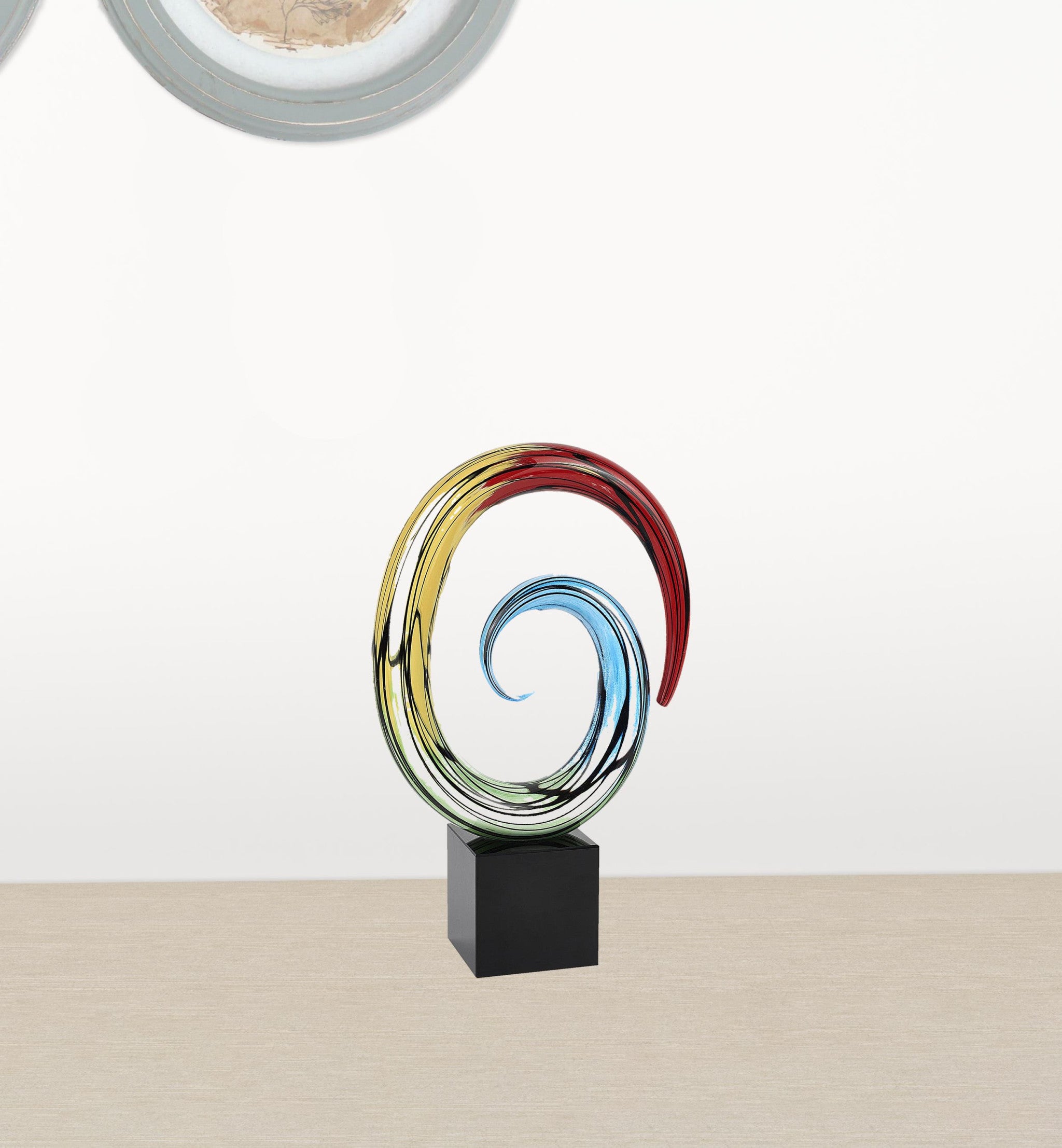 7" Rainbow Glass Abstract Hand Painted Sculpture