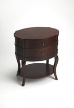 Dark Brown And Cherry Solid And’s Wood Oval End Table With Two Drawers And Shelf 26