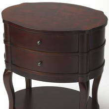 Dark Brown And Cherry Solid And’s Wood Oval End Table With Two Drawers And Shelf 26