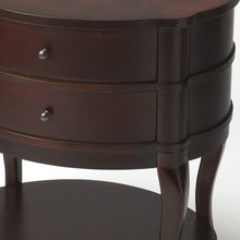 Dark Brown And Cherry Solid And’s Wood Oval End Table With Two Drawers And Shelf 26
