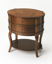 Medium Brown And Umber Solid And Wood Oval End Table With Two Drawers And Shelf 26