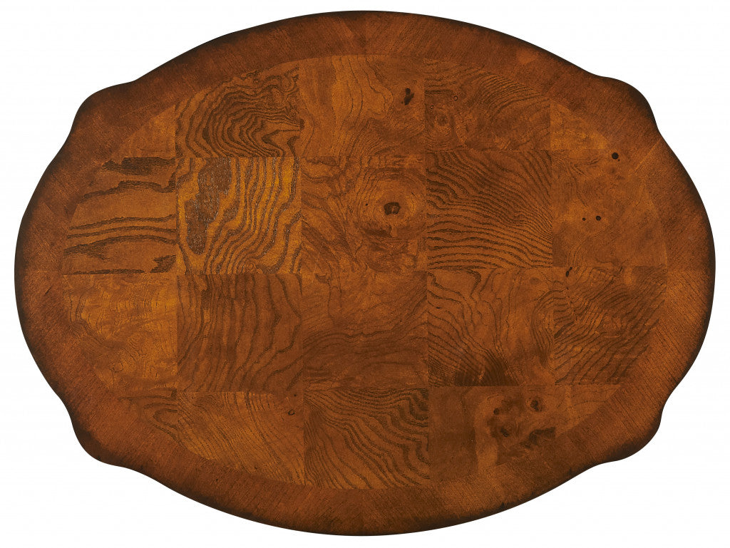 Medium Brown And Umber Solid And Wood Oval End Table With Two Drawers And Shelf 26"