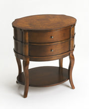 Medium Brown And Umber Solid And Wood Oval End Table With Two Drawers And Shelf 26