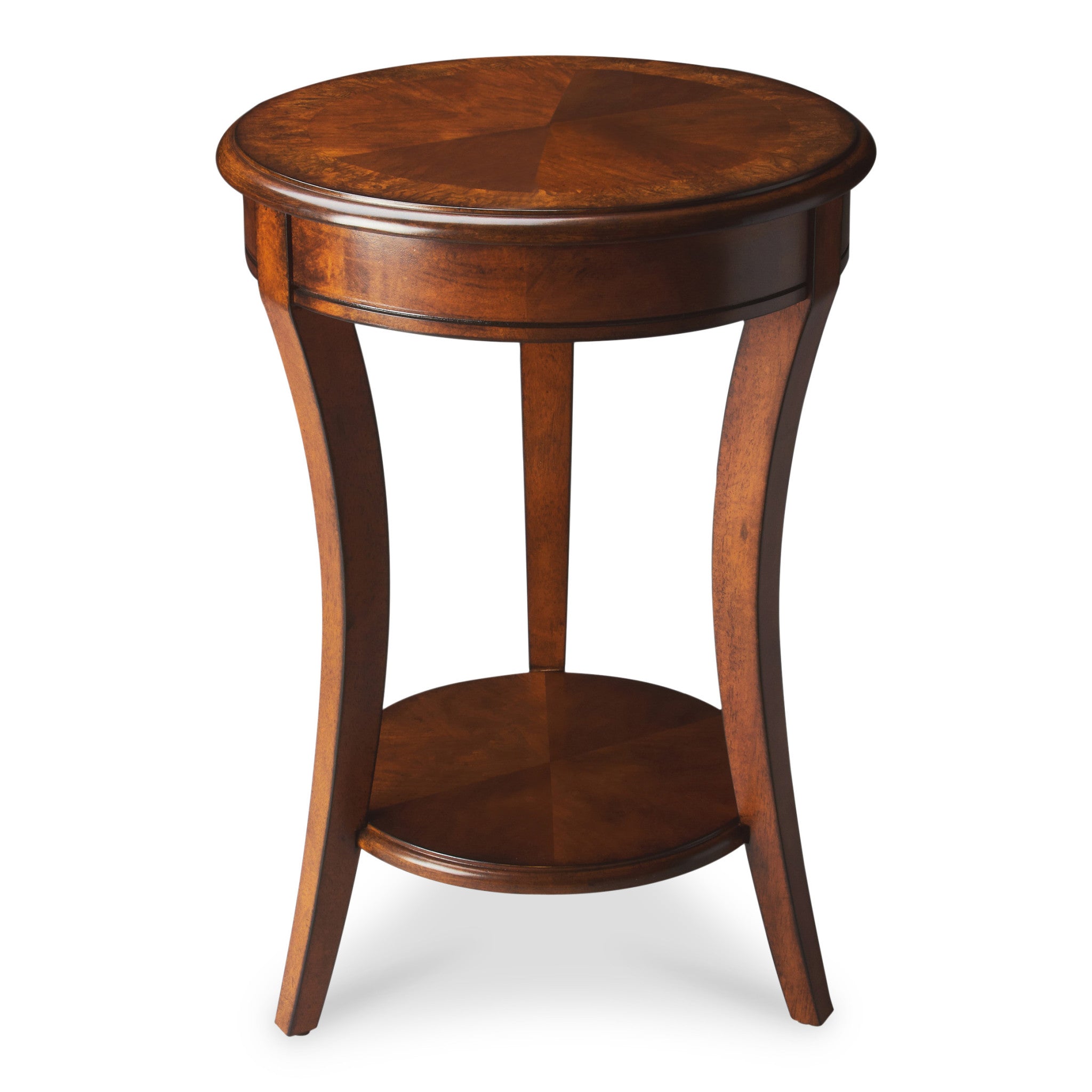 Medium Brown And Olive Ash Wood Round End Table With Shelf 26"