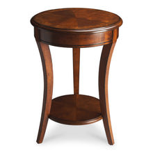 Medium Brown And Olive Ash Wood Round End Table With Shelf 26