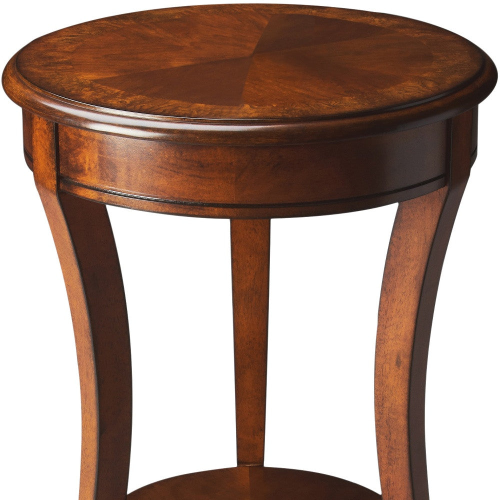 Medium Brown And Olive Ash Wood Round End Table With Shelf 26"