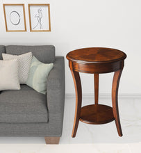 Medium Brown And Olive Ash Wood Round End Table With Shelf 26