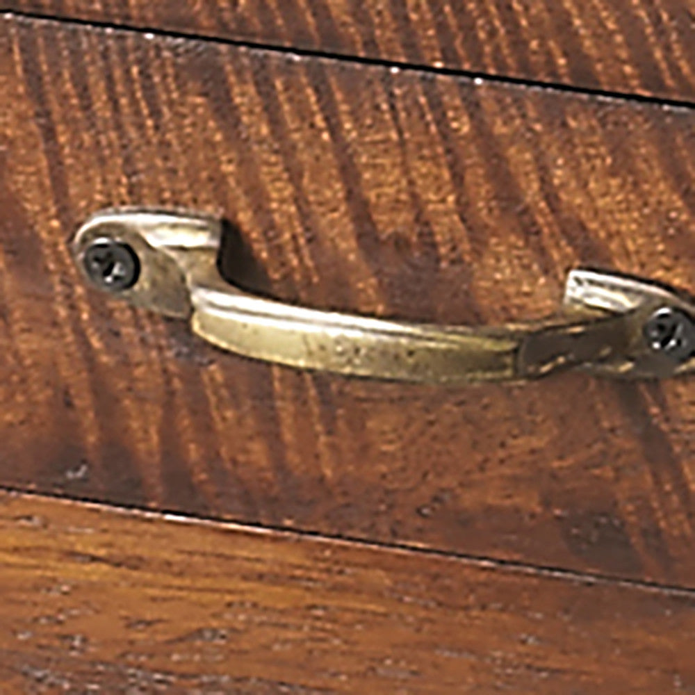 Mesa auxiliar rectangular de madera maciza marrón oscuro de 28" con cajón y estante