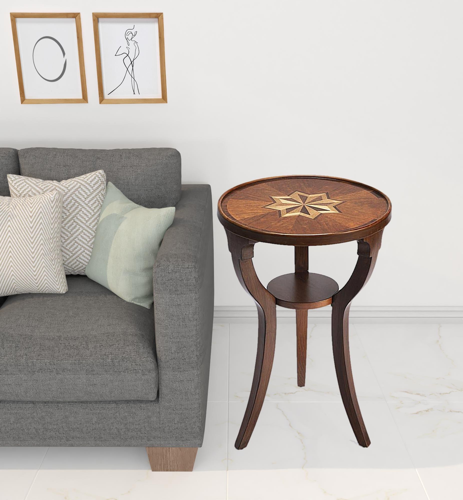 24" Brown And Olive Ash Manufactured Wood Round End Table With Shelf