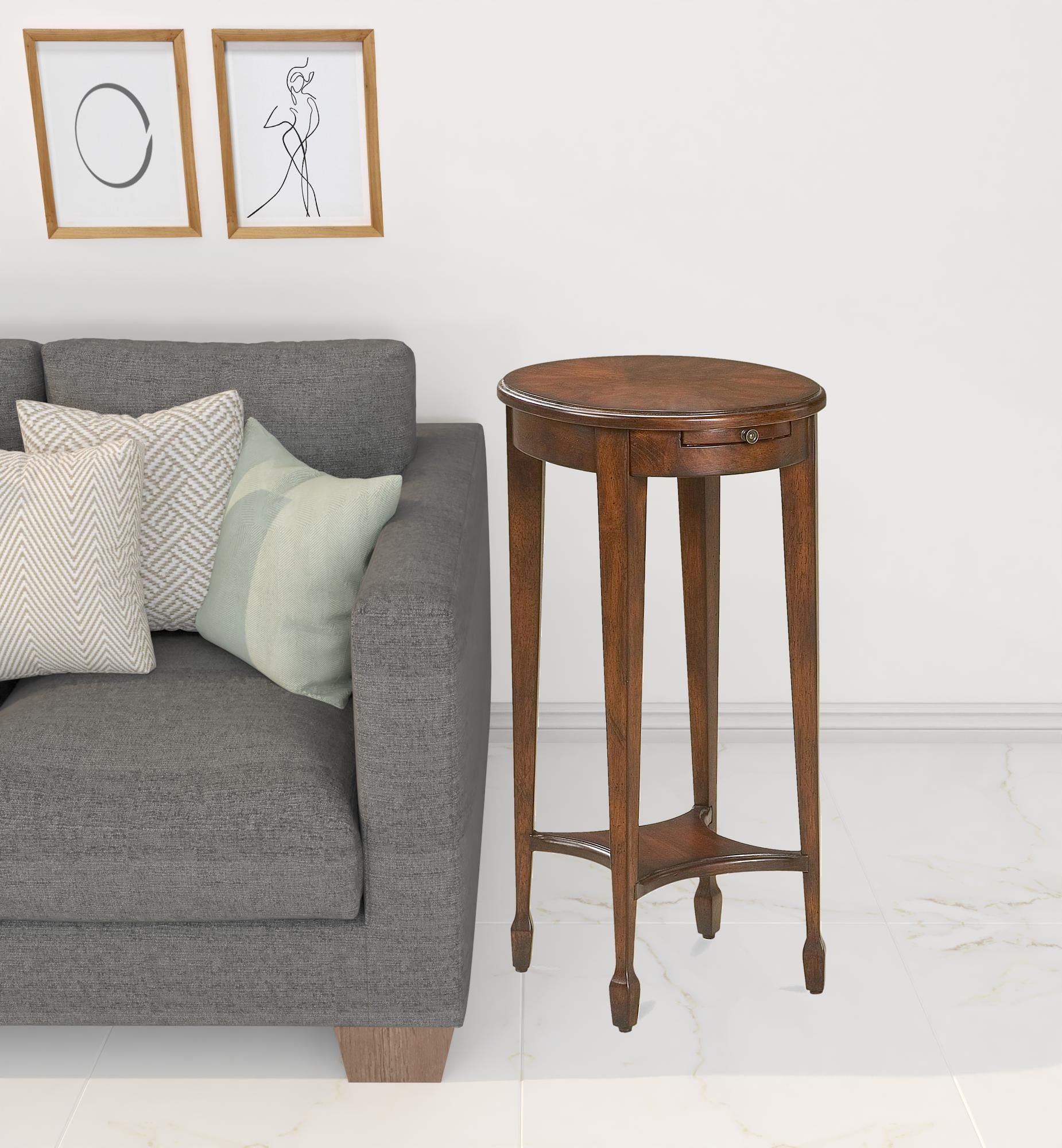 26" Dark Brown And Cherry Manufactured Wood Oval End Table With Shelf