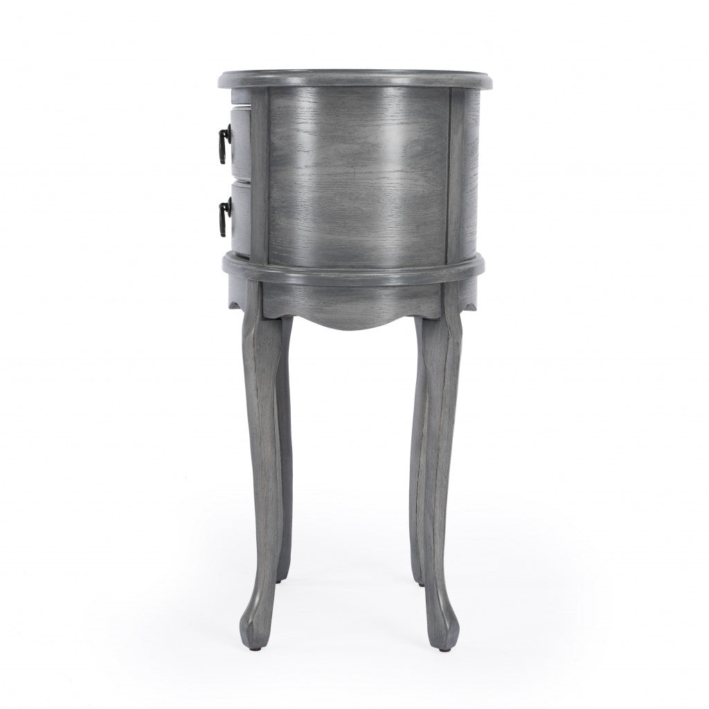 Mesa auxiliar ovalada de madera fabricada en gris y gris de 26" con dos cajones