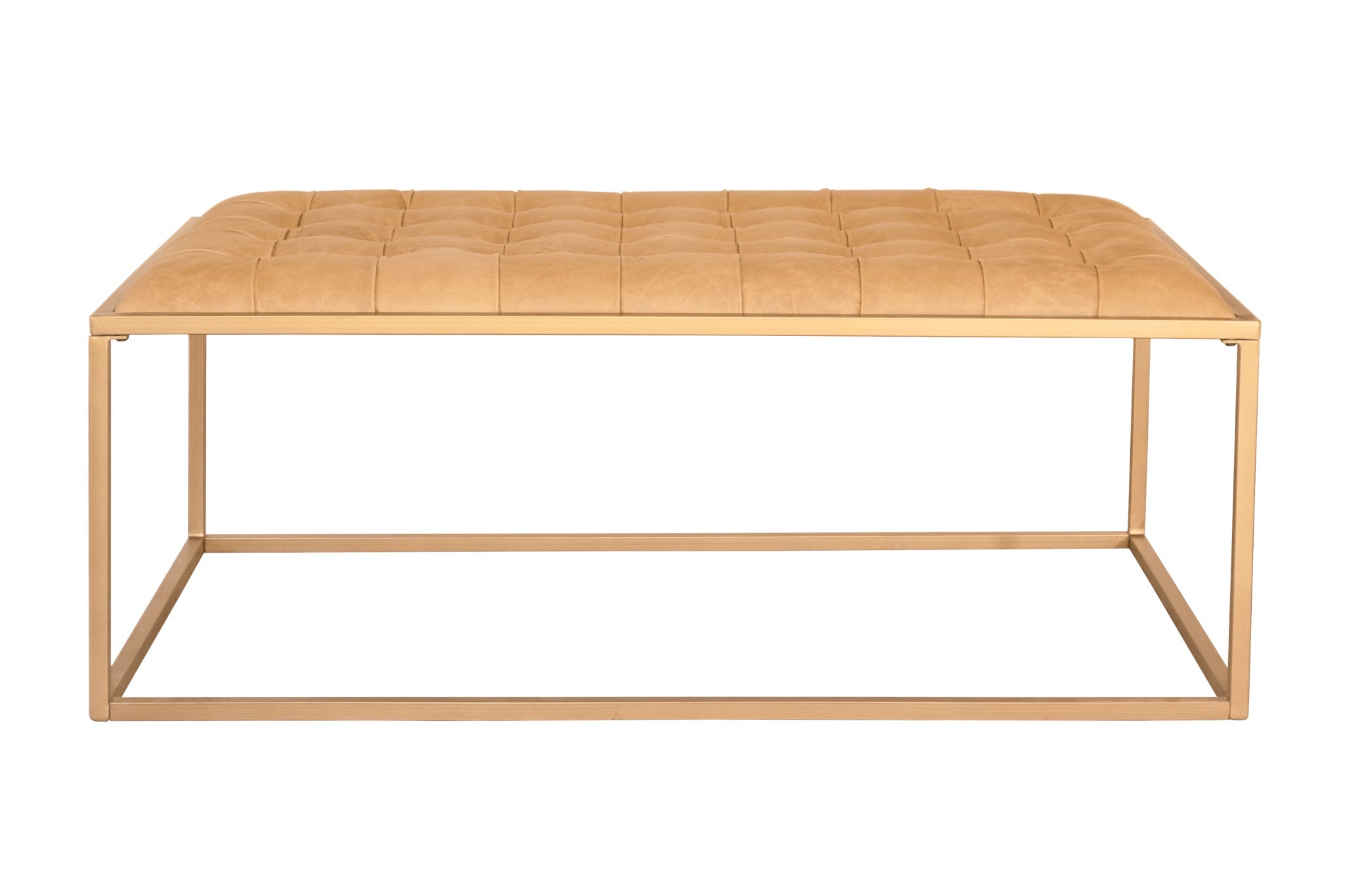 48 英寸棕色真皮簇絨皮革和鐵咖啡桌