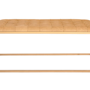 48” Brown Genuine Tufted Leather and Iron Coffee Table