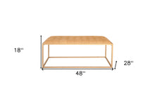 48 英寸棕色真皮簇絨皮革和鐵咖啡桌