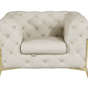 Glam Beige and Gold Tufted Leather Armchair