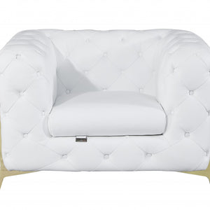 Glam White and Gold Tufted Leather Armchair
