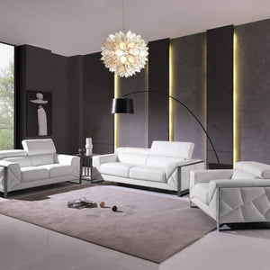 89" White and Chrome Genuine Leather Standard Sofa