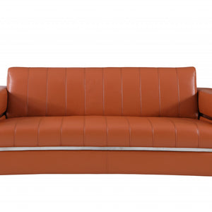 89" Camel Brown Chrome Accents Genuine Leather Standard Sofa