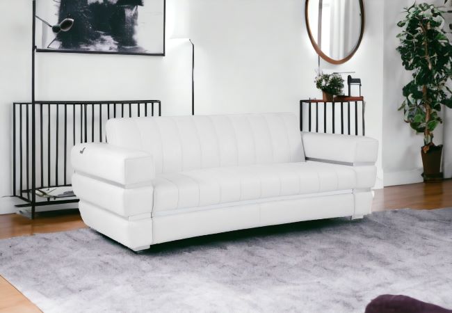 89" White Genuine Leather Standard Sofa