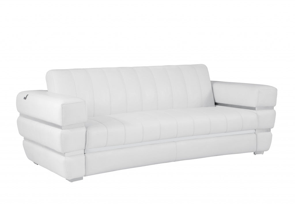 89" White Genuine Leather Standard Sofa