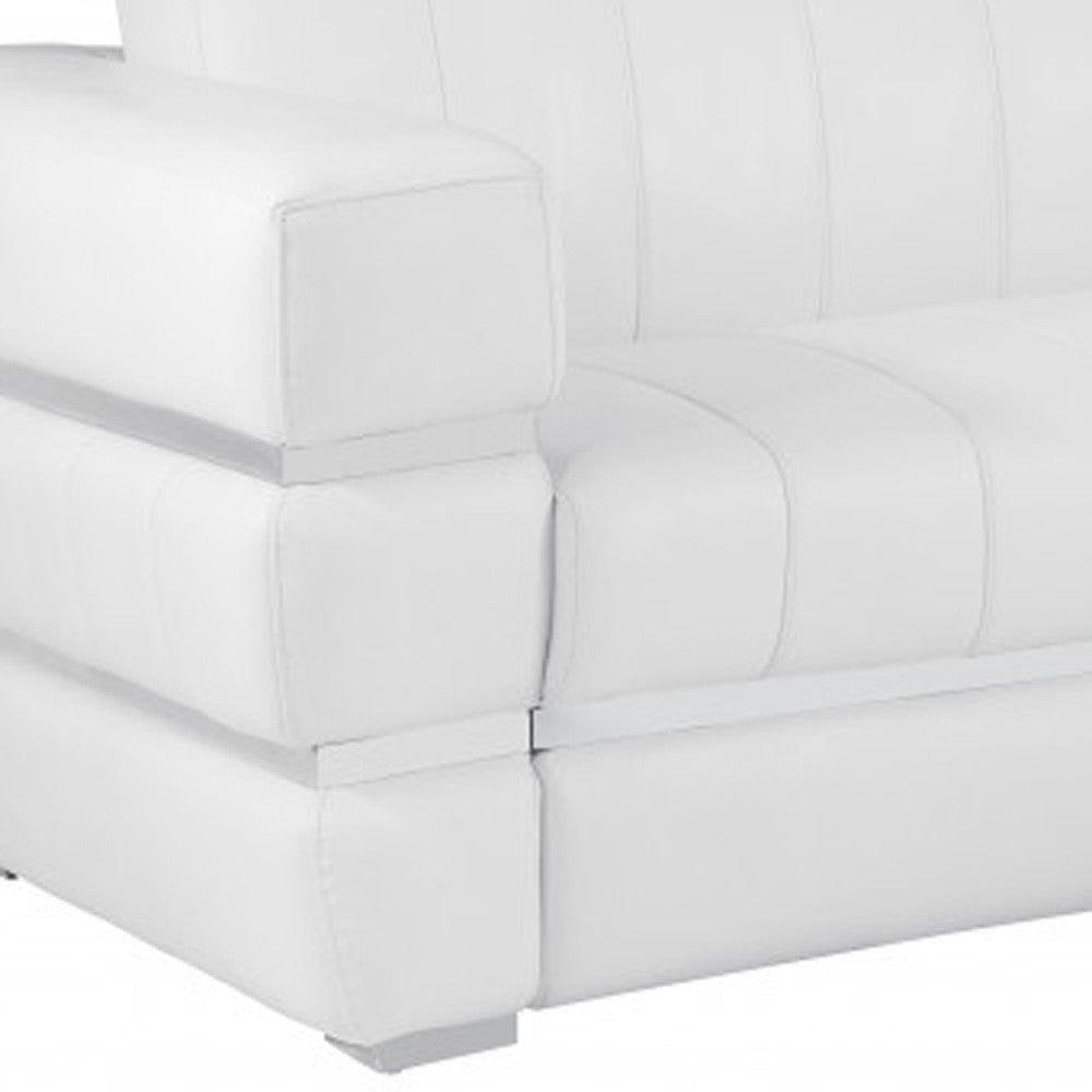 89" White Genuine Leather Standard Sofa