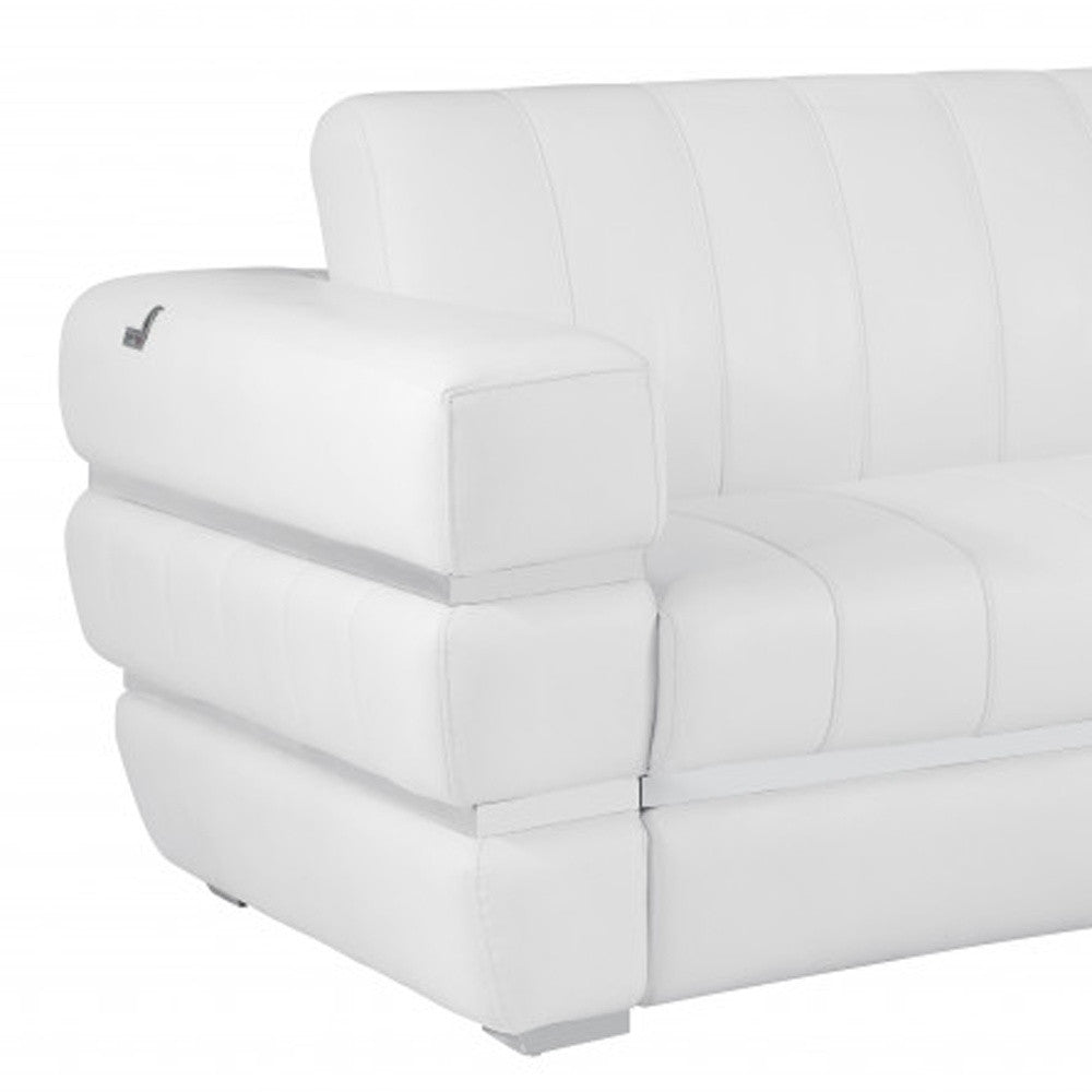 89" White Genuine Leather Standard Sofa