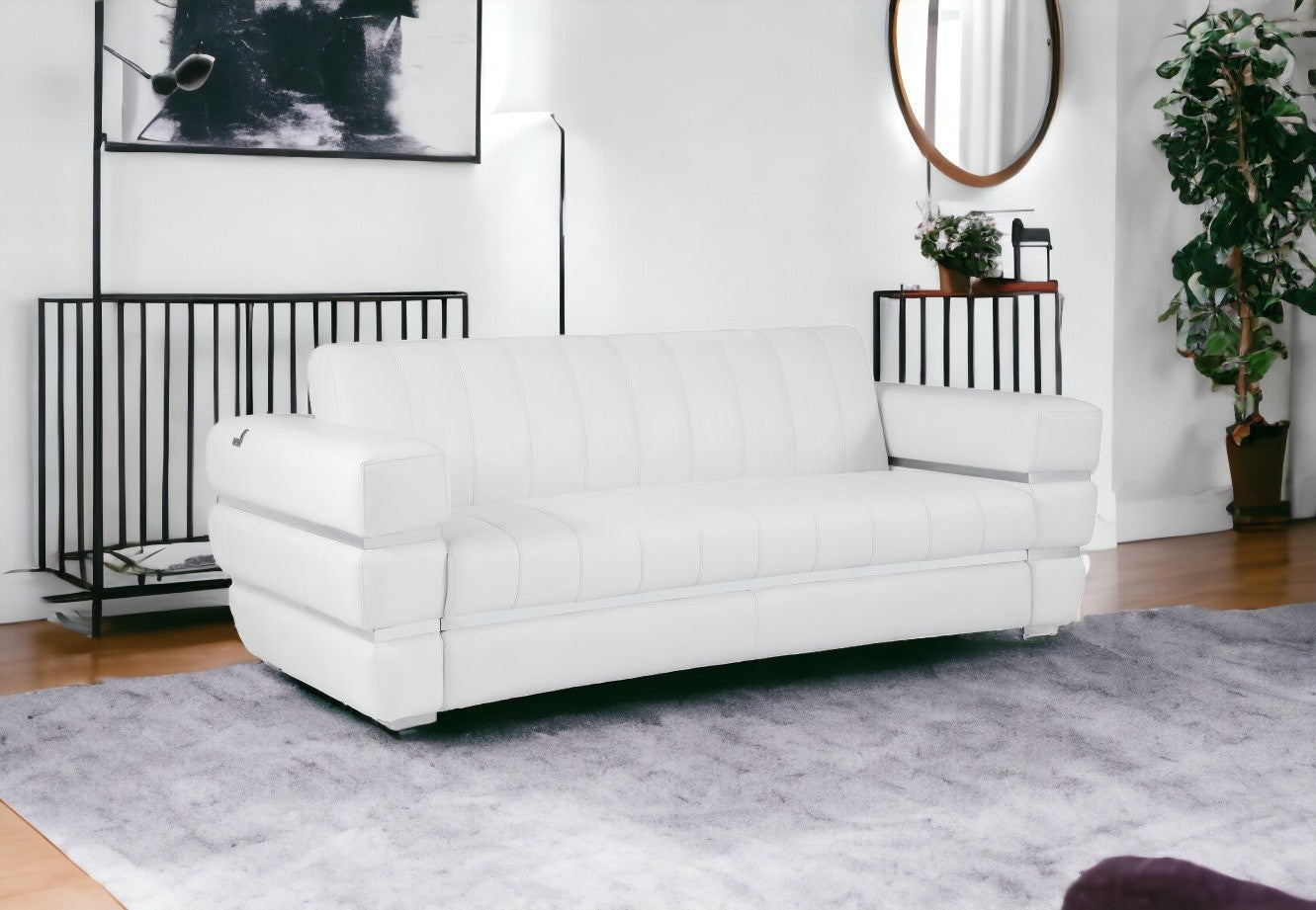 89" White Genuine Leather Standard Sofa
