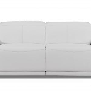 White Genuine Leather Reclining Sofa 86"