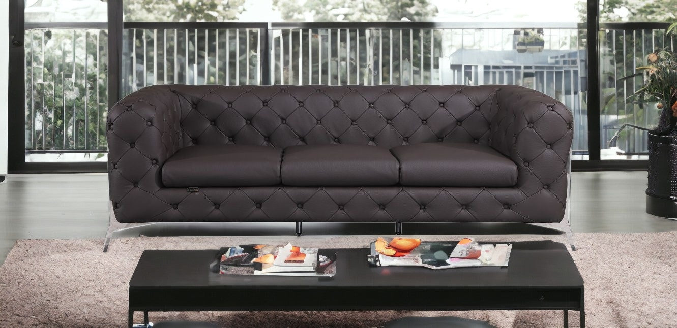 93" Brown Genuine Leather Standard Sofa