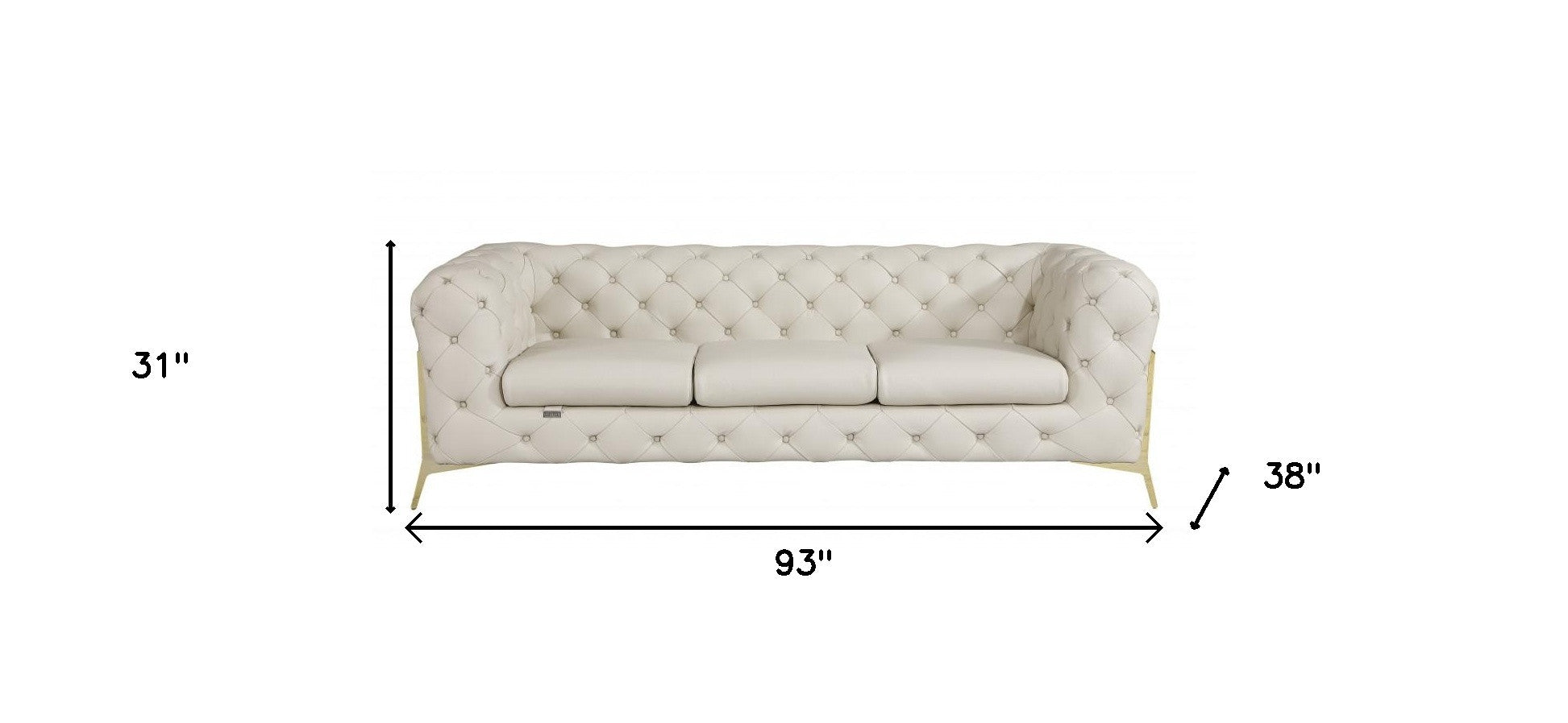 93" Beige Genuine Button Tufted Leather Standard Sofa