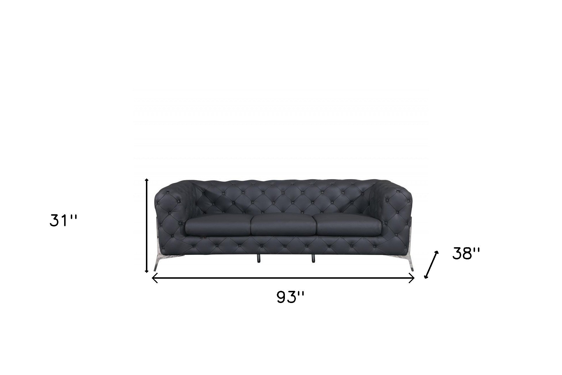 93" Dark Gray Genuine Button Tufted Leather Standard Sofa