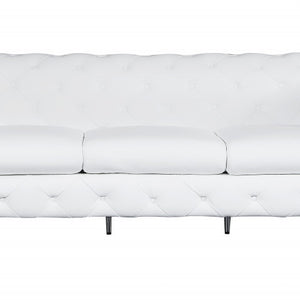 93" White and Gold Genuine Tufted Leather Standard Sofa