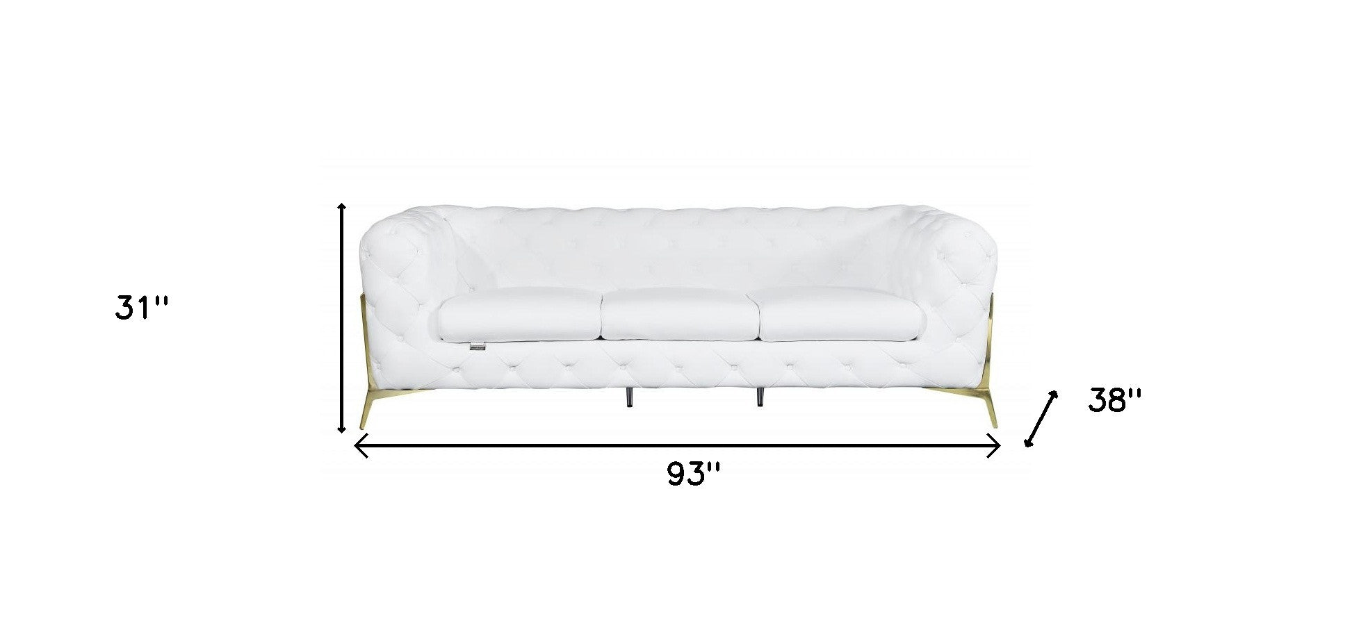 93" White and Gold Genuine Tufted Leather Standard Sofa
