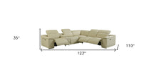 Beige Italian Leather Power Recline L Shape Six Piece Corner Sectional With Console