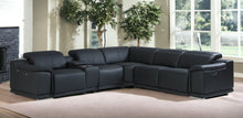 Black Italian Leather Power Recline L Shape Six Piece Corner Sectional With Console