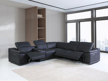 Black Italian Leather Power Recline L Shape Six Piece Corner Sectional With Console