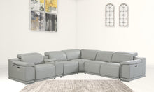 Light Gray Italian Leather Power Recline L Shape Six Piece Corner Sectional With Console
