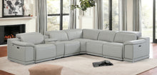 Light Gray Italian Leather Power Recline L Shape Six Piece Corner Sectional With Console