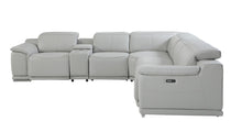 Light Gray Italian Leather Power Recline L Shape Six Piece Corner Sectional With Console