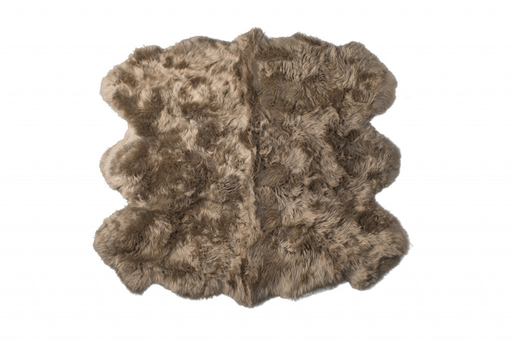 5' X 6' Taupe Wool Sheepskin Handmade Area Rug