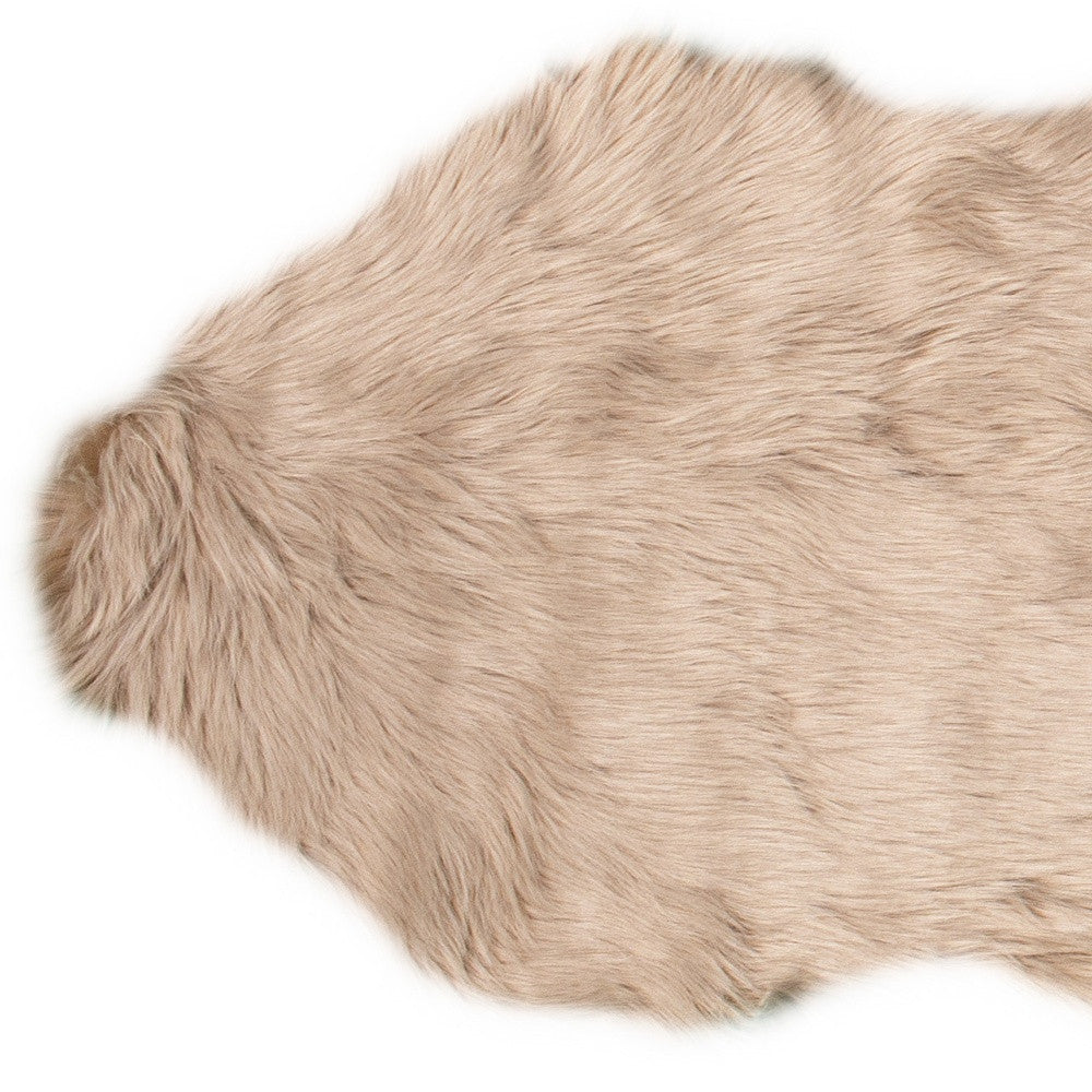 2' X 6' Taupe Faux Fur Washable Non Skid Area Rug