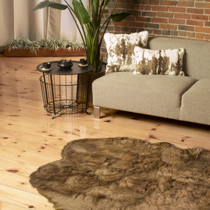 4' X 6' Tan Faux Fur Washable Non Skid Area Rug