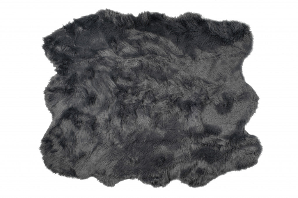 5' X 6' Grey Faux Fur Washable Non Skid Area Rug