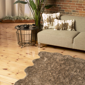 6' X 6' Tan Faux Fur Washable Non Skid Area Rug
