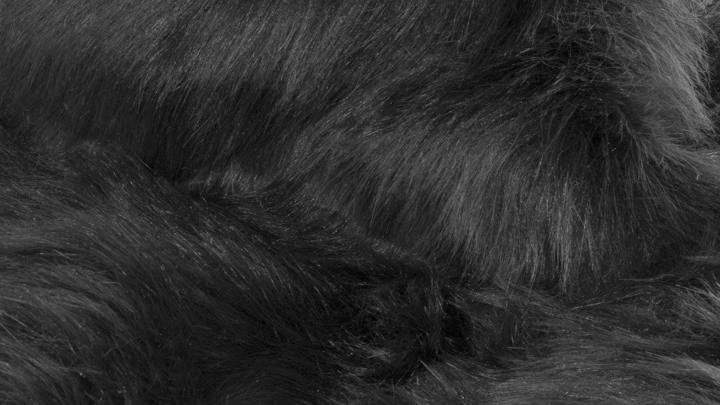 6' X 6' Black Faux Fur Washable Non Skid Area Rug