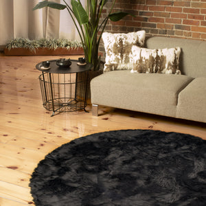 6' X 6' Grey Round Faux Fur Washable Non Skid Area Rug