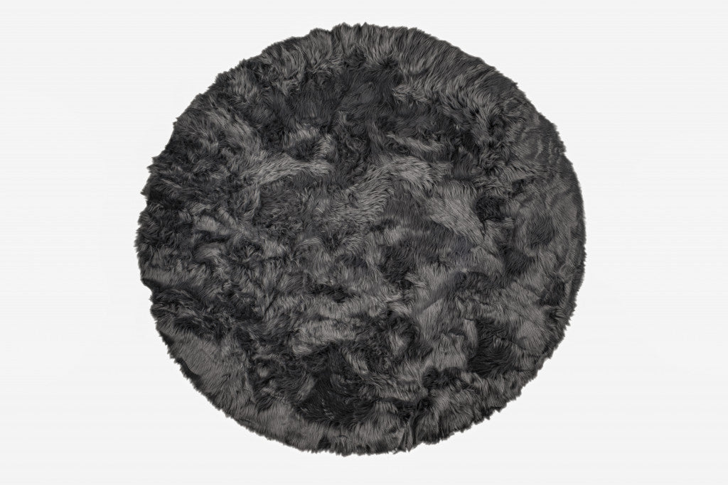 6' X 6' Grey Round Faux Fur Washable Non Skid Area Rug