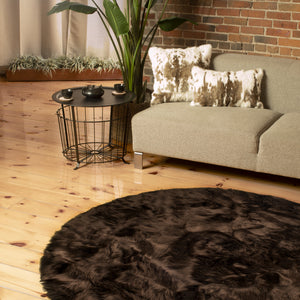 6' X 6' Chocolate Round Faux Fur Washable Non Skid Area Rug